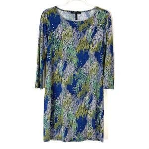 BCBGMAXAZRIA | Blue Green Floral Mini Dress 3/4 Sleeve Stretch Polyester Women M